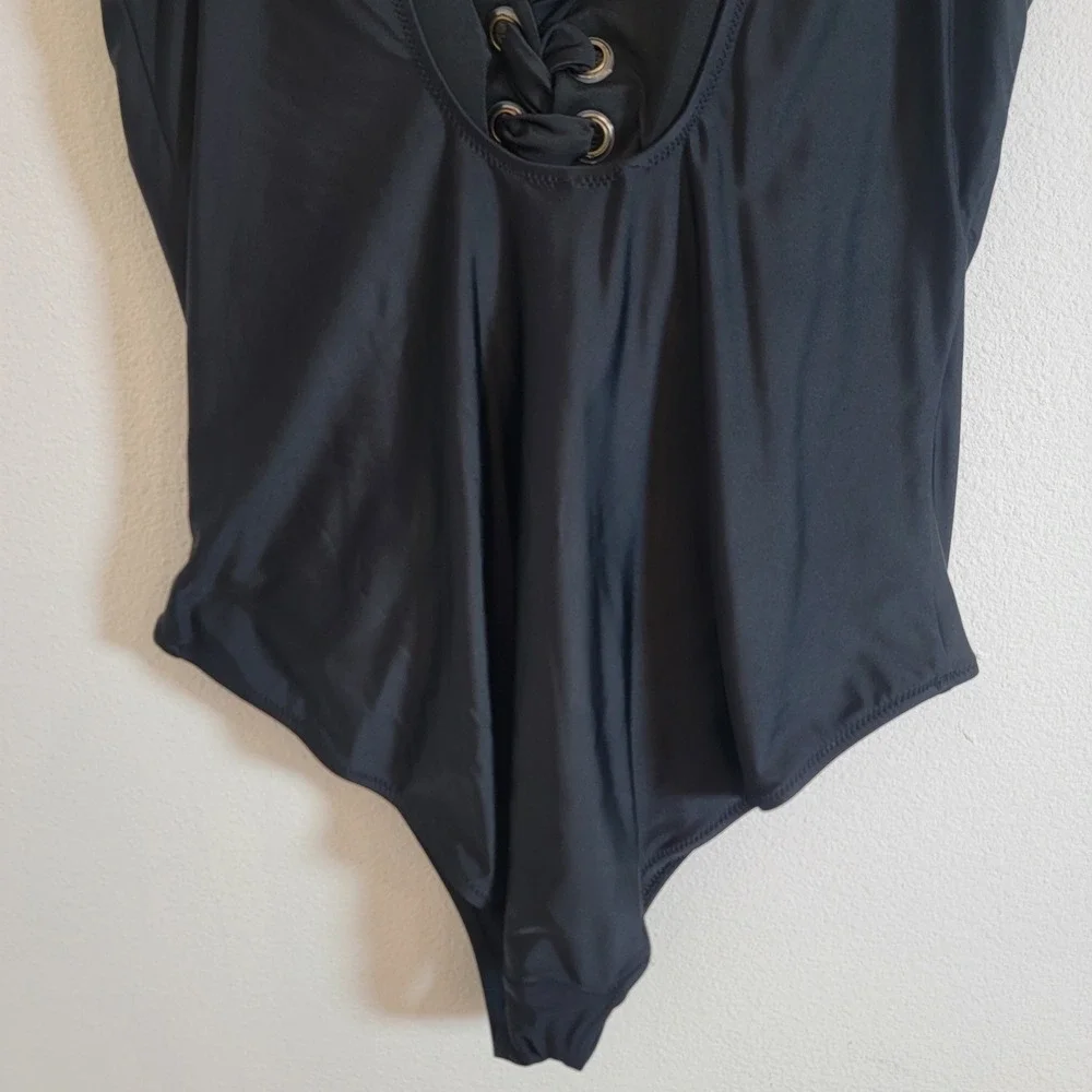 Aerie Womens XL Black Lace Up Front and Back One Piece Swimsuit Vacation Cruise